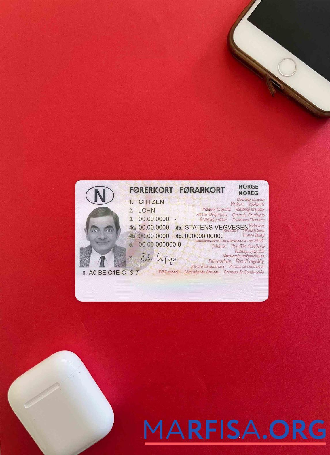 Blank Norway driving license template, fully editable (2013 – present) photolook FRONT